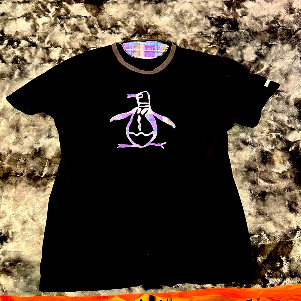 Vintage Original Penguin Purple Plaid Logo Men’s Tshirt Medium Y2K